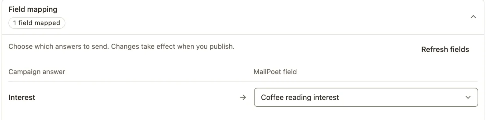 Interest mapped to the MailPoet Coffee reading interest field