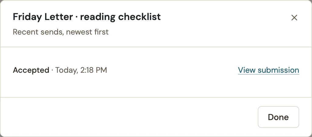 An accepted send in the destination history