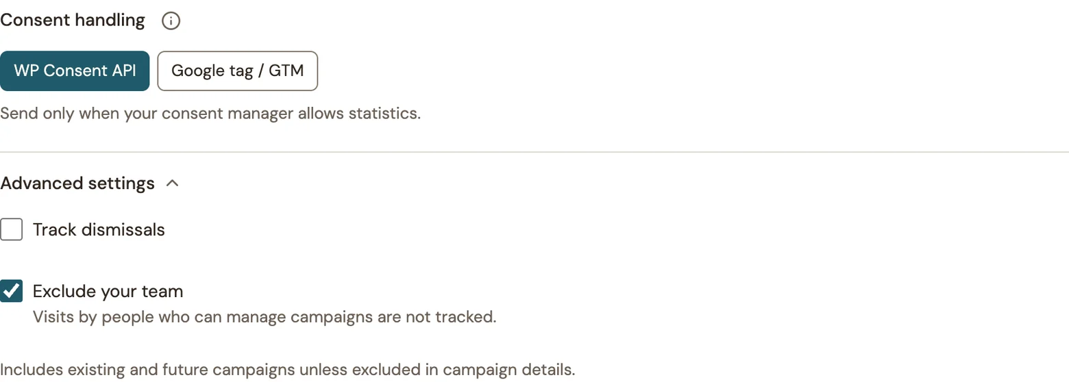 Consent handling and advanced external-analytics controls