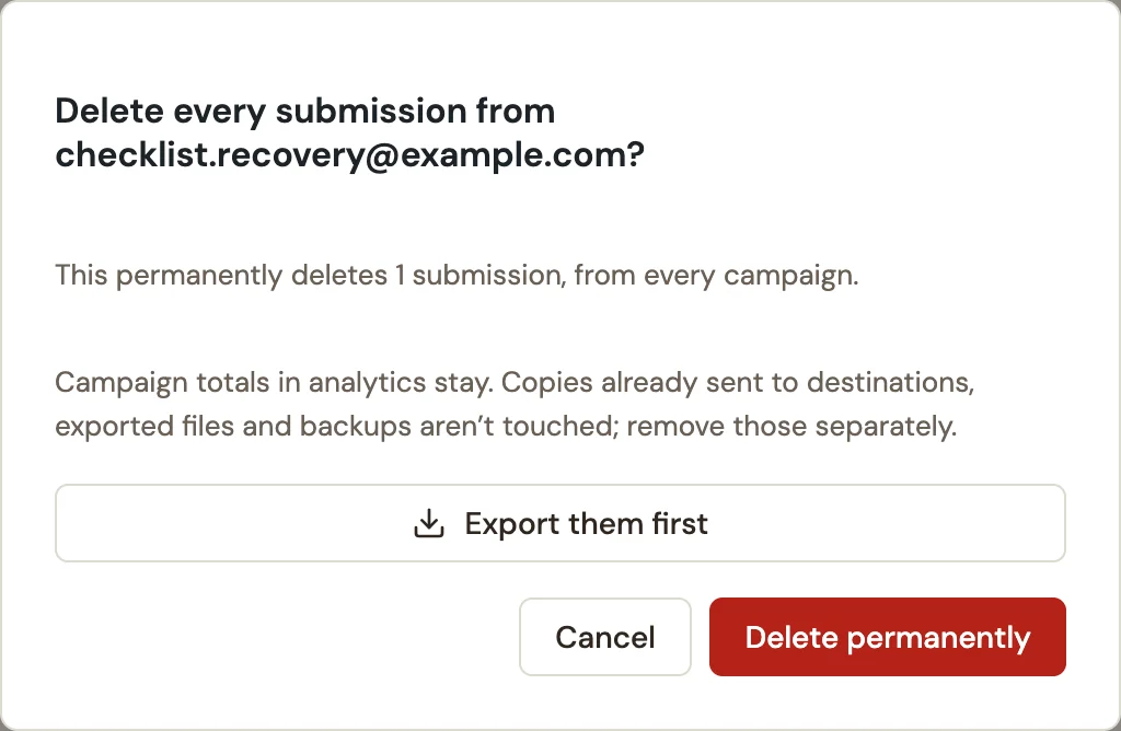 The exact email and cross-campaign deletion scope in WConvert