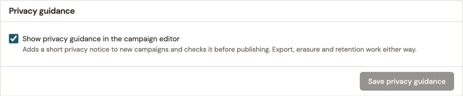The editor privacy-guidance setting